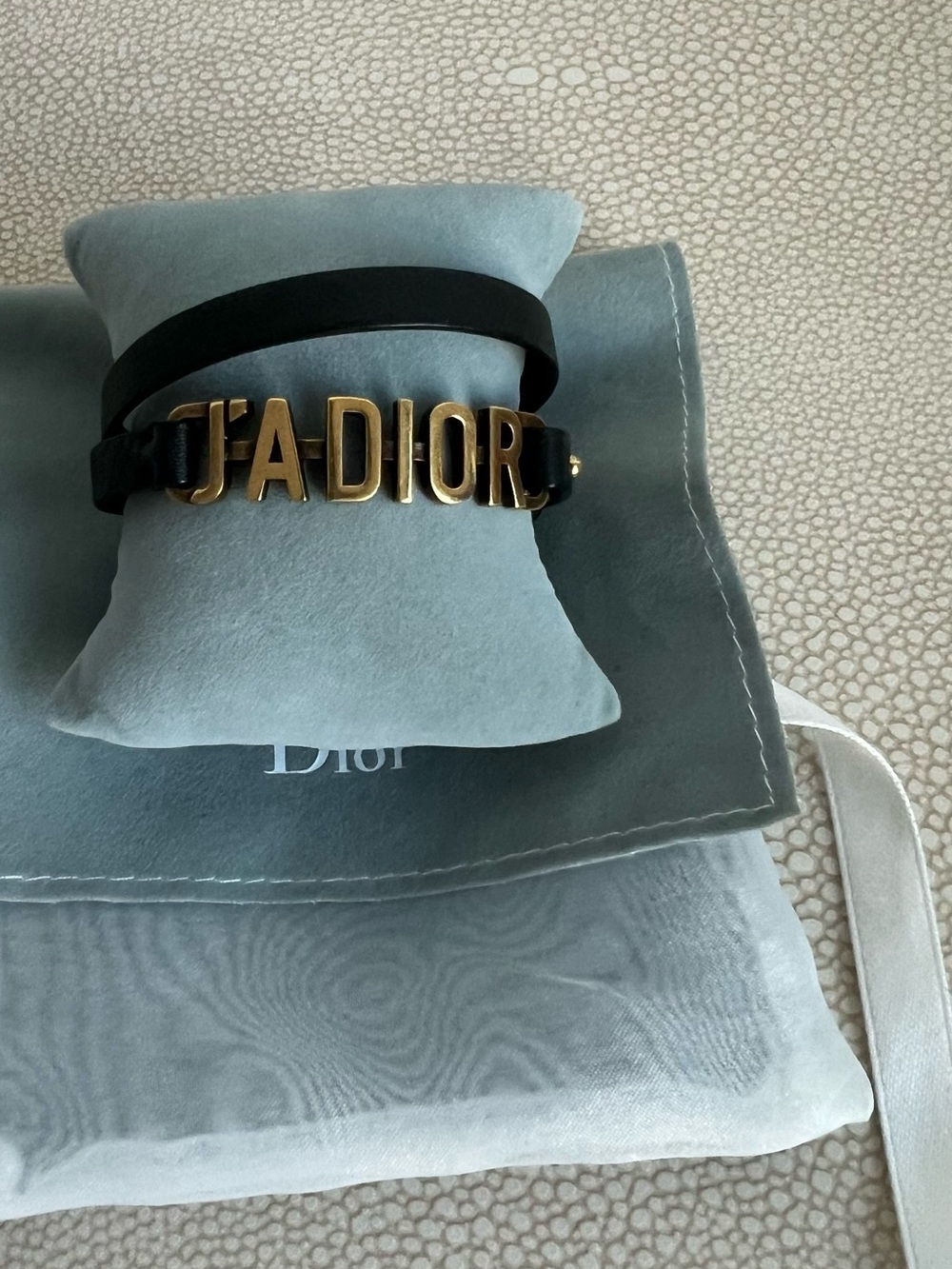 Dior Black Leather J'ADIOR Double Wrap Bracelet with Gold Letters